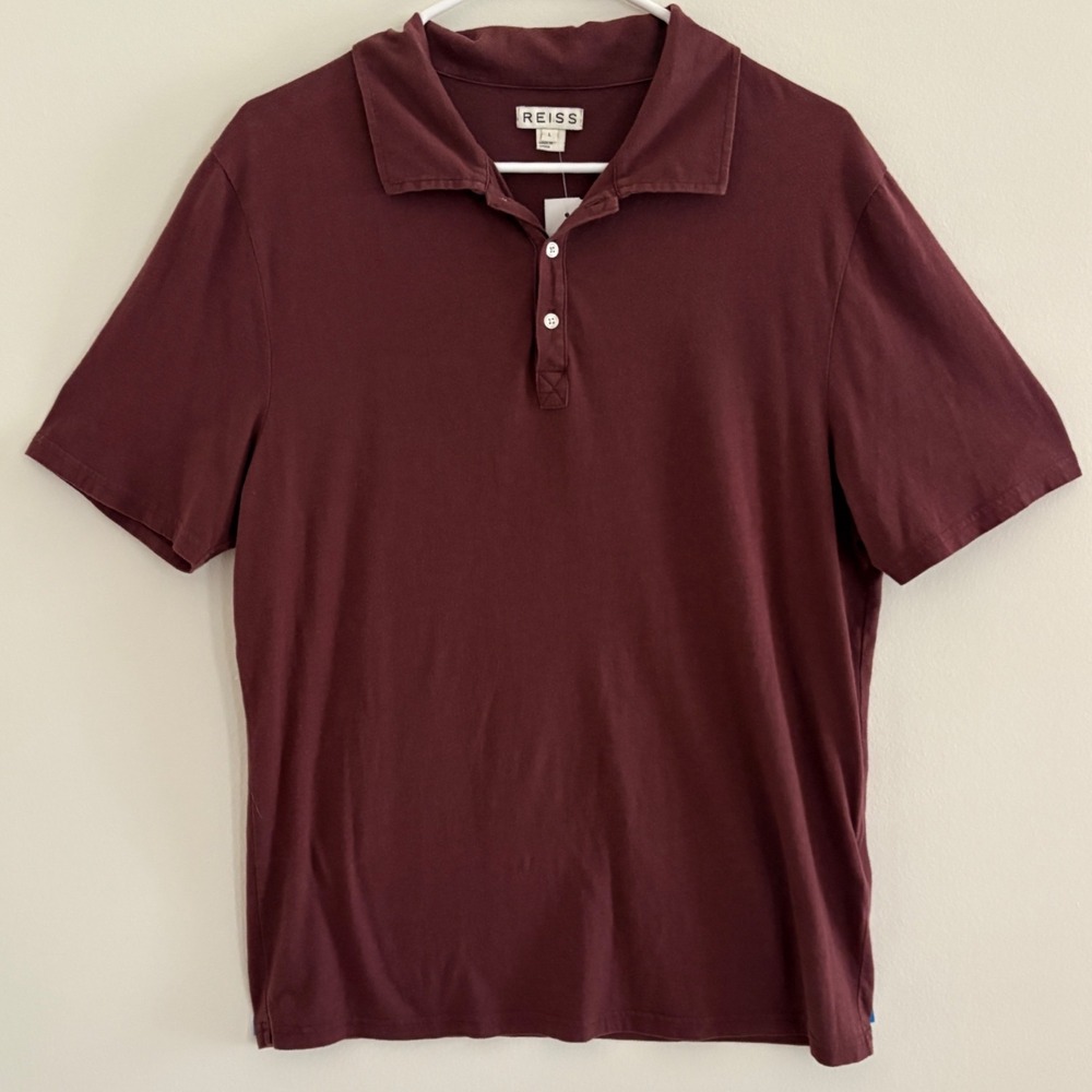 Reiss Mens Burgundy Cotton Short Sleeve Polo Shirt Large Maroon HM41.8.107.62